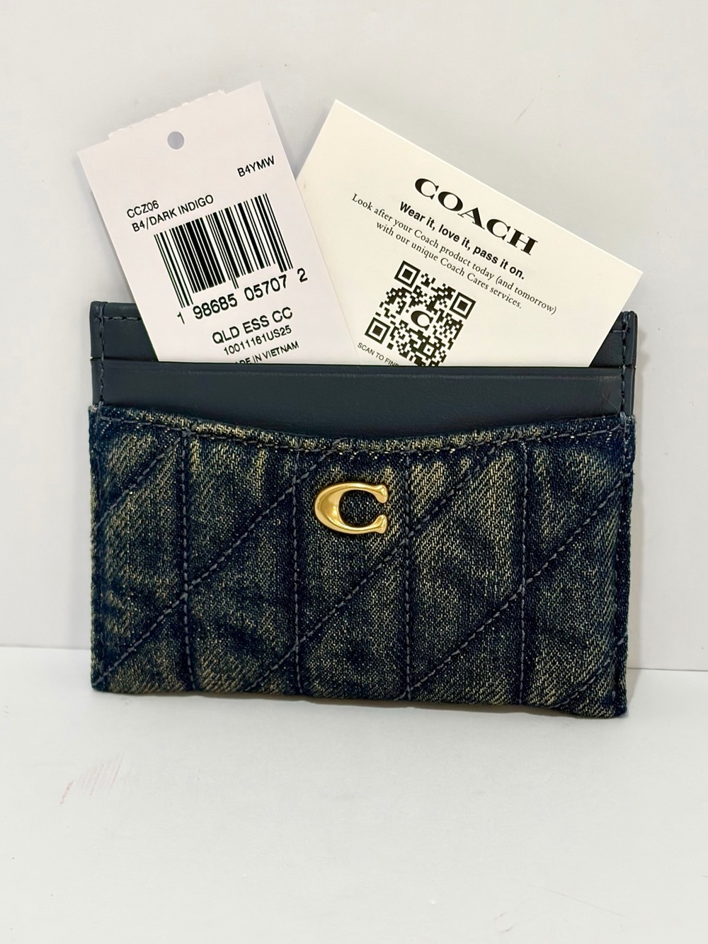 Coach Essential Card Case In Regenerative Cotton Denim With Quilting CCZ06 NWT